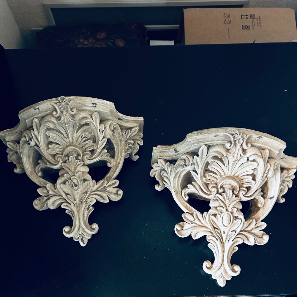 Ornate Wall Sconce Shelf Pair